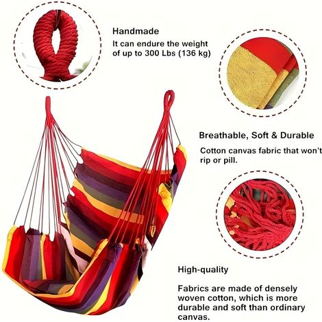 Fauteuil suspendu en toile de coton épaisse - Confortable - Adapté à l'extérieur - Plusieurs couleurs disponibles