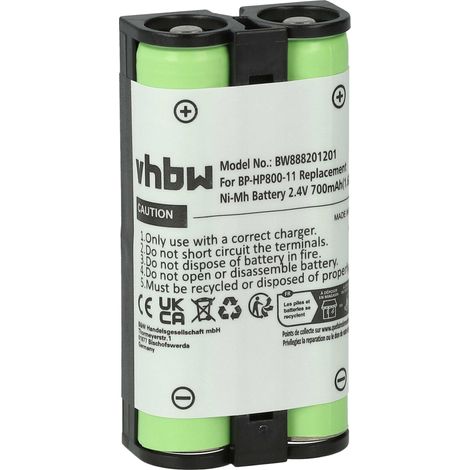vhbw Akku Ersatz für Sony BP-HP800-11 für Wireless Headset Kopfhörer (700mAh, 2,4V, NiMH)
