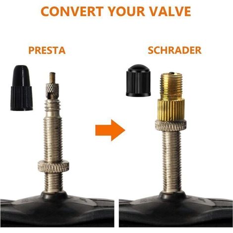 Presta-Ventiladapter aus Messing (5er-Pack + 10 Kappen) – Umrüstung von Presta auf Schrader für Fahrräder, E-Bikes und E-Scooter – Crezuo