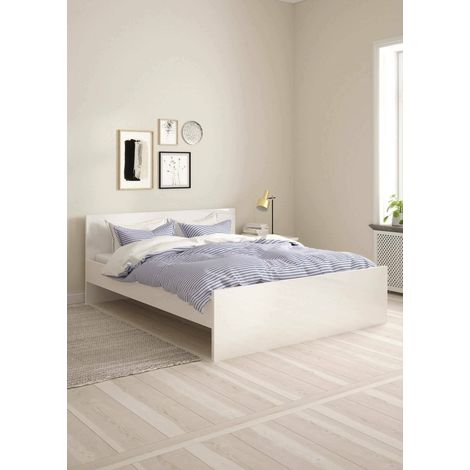 Dmora - Cama doble Nilofar, Sommier para dormitorio, Estructura de cama por habitación, Estructura del sostenedor del colchón, 207x166 h80 cm, Blanco brillante (1/5)