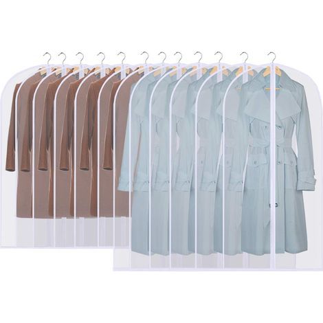 Housses de Vêtements, 12 Pcs Housse pour Costume Penderie Protection Pliable Sac de Vêtement, Protection Transparentes Anti-poussière Imperméables avec Zip pour Chemise Costume Manteaux (1/5)