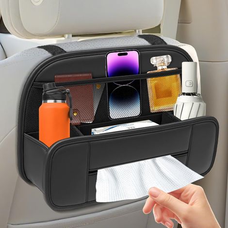 Organiseur de Siège de Voiture, Durables et Spacieux Protections de Siège Arrière pour Enfants Universelleavec Porte-gobelet, Adaptable à tous les Types de Véhicules (Noir, 1 pièce) (1/5)