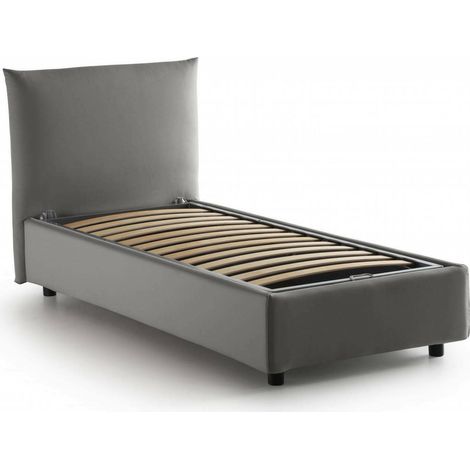 Dmora - Letto singolo Dguagn, Letto contenitore con rivestimento in tessuto, 100% Made in Italy, Apertura laterale, adatto per materasso Cm 80x190, Grigio