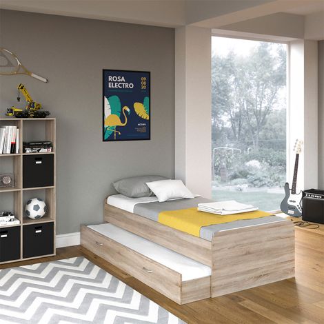 Cama para niños Enzo, Sonoma, 90x200 cm con colchón, Vitalispa