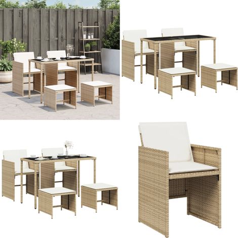 Ensemble à manger de jardin avec coussins 5pcs Beige poly rotin - Ensemble Salon De Jardin - Meuble De Jardin - Set De Jardin - Table Basse Pliable - Chaises Pliantes - Home & Living (1/5)