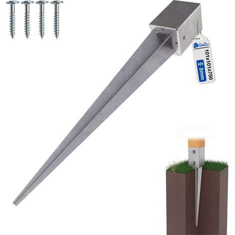 Support de poteau à enfoncer galvanisé à chaud 101 x 101 x 750 mm – Douille pour clôture bois – GeZu Impex