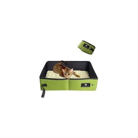 Bac à litière pliable pour chat - Bac à litière portable, doux, durable, étanche, pour intérieur, maison, voyage, vert, 45 x 35 cm (1/4)
