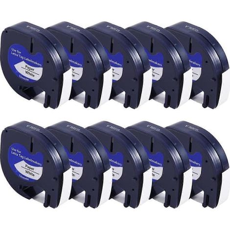 LYERCW - Lot de 10 recharges pour imprimante d'étiquettes Dymo Letratag, ruban d'étiquettes blanc en plastique 12 mm x 4 m pour Letra Tag - Cadeaux de qualité (bleu) (1/5)