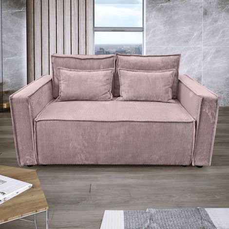 Canapé 2 places 156x102x88 cm en velours côtelé vieux rose