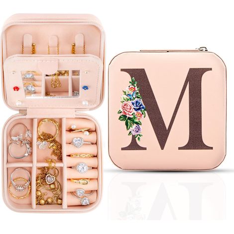 Boîte à bijoux de voyage avec miroir, organisateur de porte-bijoux de voyage, organisateur de bagues, de colliers et de boucles d'oreilles, pour les femmes et les filles (1/5)
