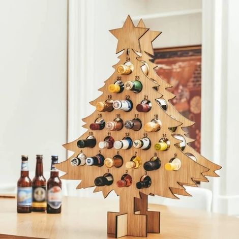 Calendrier de l'Avent en bois en forme d'arbre de Noël pour 24 bouteilles de vin - ZGEER (1/3)