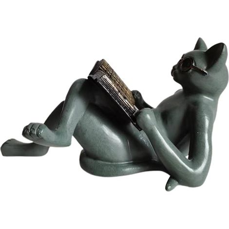 Chat de Lecture Résine Ornements Jardin Statue Décorative Lunettes Chat Artisanat pour Bureau et Bibliothèque (1/5)