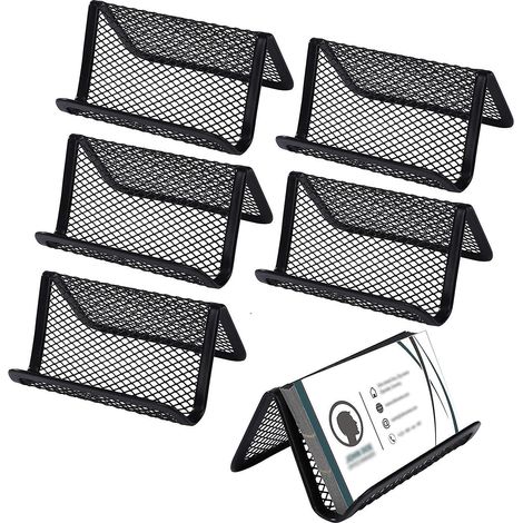 Porte-cartes de visite et support pour téléphone de bureau en métal grillagé, lot de 6 - Noir (1/5)