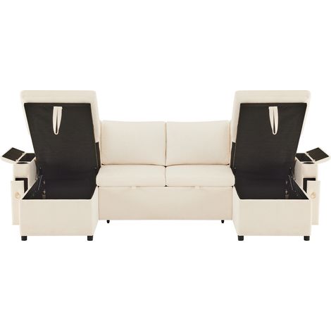 Modulares U-Schlafsofa für 4 Personen mit Becherhaltern und Stauraum, beige (1/5)