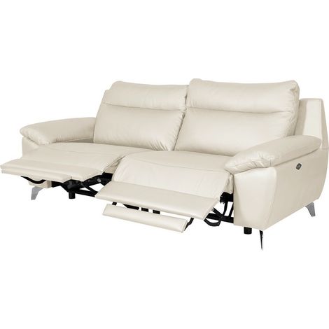 Canapé taille 2 places avec 2 relax en 100% tout cuir épais de luxe italien avec 2 relax électriques, PERINI, blanc cassé (1/5)