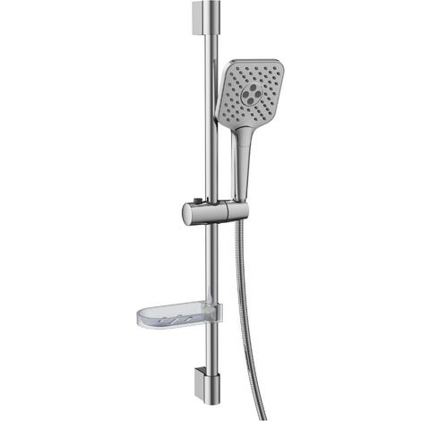Barre de douche Aquaris SIGNATURE inox 304 chromée douchette carrée 3 modes de jets (1/3)