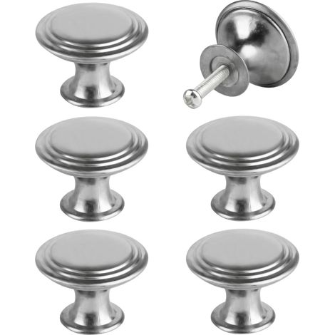 Set mit 6 Vintage-Schubladenknöpfen aus Silber, 30 mm Durchmesser, rund, für Schränke und Kommoden
