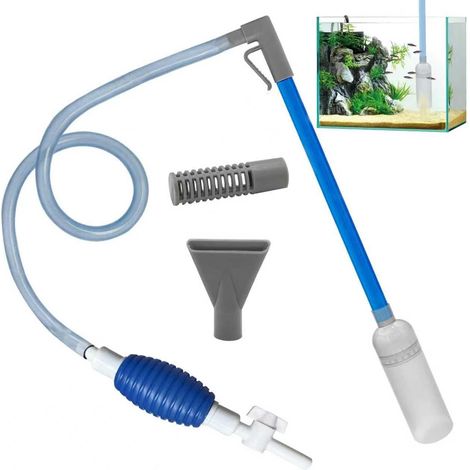 Aspirateur débris aquarium 1,7 m, 3 têtes, réglage débit, siphon manuelle, changement eau et nettoyage gravier (1/5)