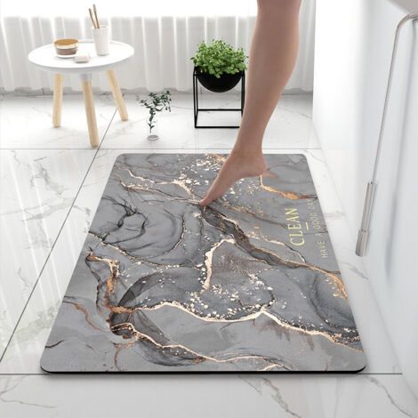 Vtizikl Tapis de bain antidérapant 50 x 80 cm – Diatomite absorbante – Couche en caoutchouc naturel – Doux et confortable pour salle de bain et cuisine