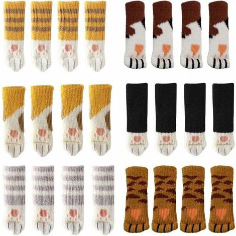 24er-Pack süße Stuhlsocken mit Katzenpfotenabdruck, 6 Muster, kratzfeste und geräuscharme Möbelkappen, Tischbeinschoner, Bodenschoner.