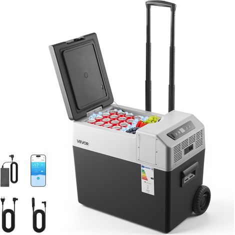 Glacière Électrique Voiture et Maison, Réfrigérateur Portable 40 L 12 V/24 V CC et 100-240 V CA, pour Camping Voyage, Mini Frigo à Compression -22 à 10 °C, Contrôle APP avec Roues et Poignée (1/5)