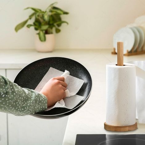 Umweltfreundlicher Küchenrollenhalter, Toilettenpapierhalter aus braunem Gummibaumholz (1/5)