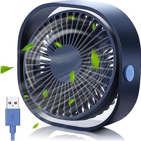 (bleu) Mini Ventilateur De Bureau Usb, 3 Vitesses, Alimentation Usb, Vent Puissant, Fonctionnement Silencieux, Convient Pour La Maison, Le Bureau, (1/5)