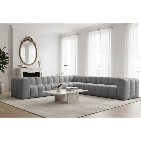 Ecksofa Designersofa SOLVIE XL in Stoff Tiffani Grau Seite Universal