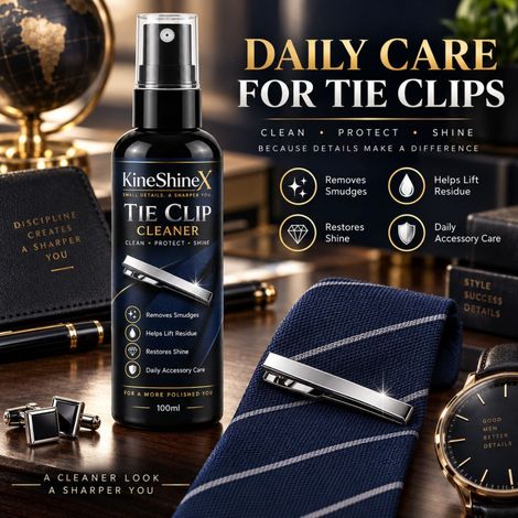 KineShineX Tie Clip Cleaning Spray entfernt Fingerabdrücke, Ölflecken und alltäglichen Schmutz von Krawattenklammern aus Metall und verleiht ihnen ein frisches Aussehen. (1/5)