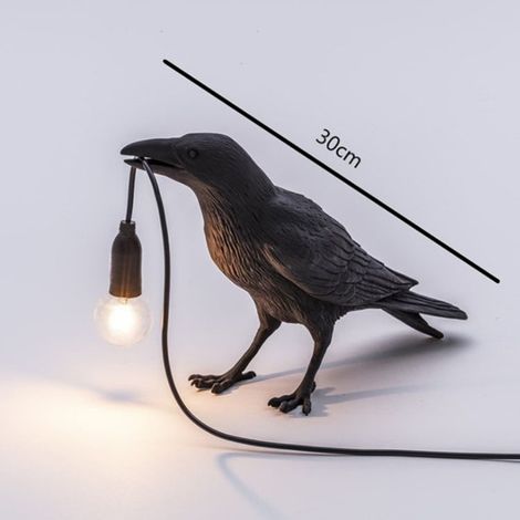 Vogellampe aus Kunstharz, Wartetischlampe, schwarze Tischlampe, Krähen-Nachttischlampe, schwarz (1/2)