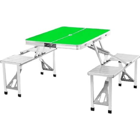 TrAdE Shop Traesio - Set Tavolo Pieghevole In Alluminio Pic Nic Campeggio Portatile Valigia Con Panca A 4 Posti - Verde (1/3)