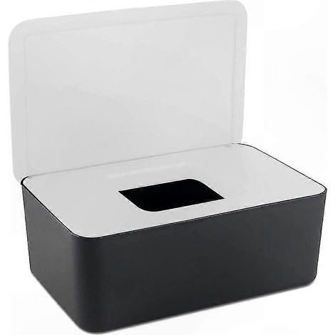 Aufbewahrungsbox aus Kunststoff für Feuchttücher mit Deckel, fürs Schlafzimmer – 18,5 x 12 x 7 cm, weiß und schwarz (1/4)