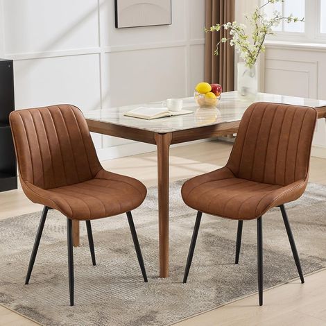 Lot de 2 Chaises de Salle à Manger Design Industriel - Assise en Simili Cuir Imperméable et Pieds en Métal (1/5)