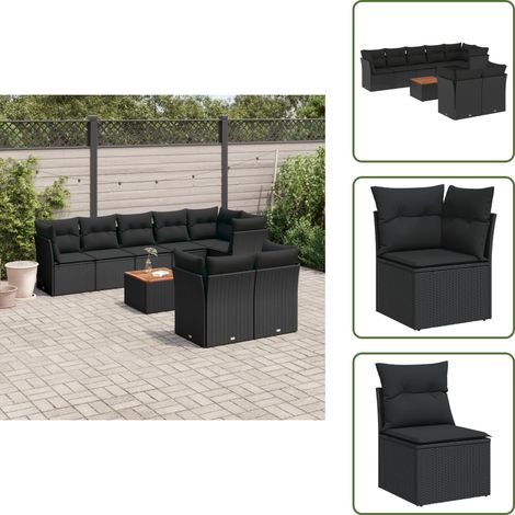 Salon de jardin 9 pcs avec coussins noir résine tressée - Ensemble Salon De Jardin - Mobilier Extérieur - Canapé Jardin - Set Salon Jardin - Table Basse Jardin (1/5)