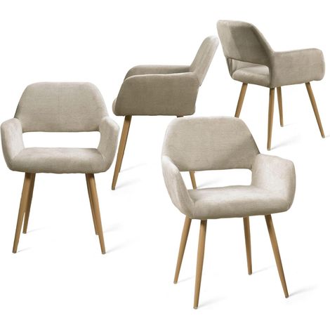 Meuble Cosy Lot de 4 Chaises de Salle à Manger Fauteuil Assise rembourrée en Tissu Pieds en métal Imitation Bois pour Cuisine Salon Chambre Bureau, Beige, Acier allié, 56x56x78cm (1/5)