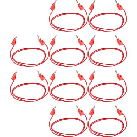 Lot de 10 cordons de test à fiches bananes mâle-mâle, âme en laiton, pour tests électriques J.70006, 4 mm, rouge (1/5)