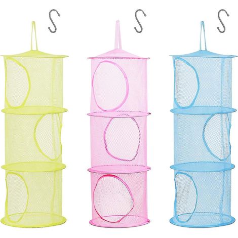 Lot de 3 filets de rangement pour enfants, paniers pliables en maille avec crochet en S pour petits jouets en peluche (1/5)
