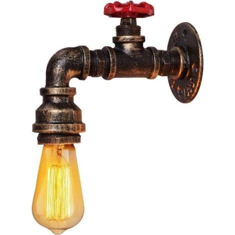 Applique murale tubulaire, style industriel vintage, applique en fer forgé avec finition robinet, idéale pour un bar, un salon ou une chambre (ampoules non incluses). (1/5)