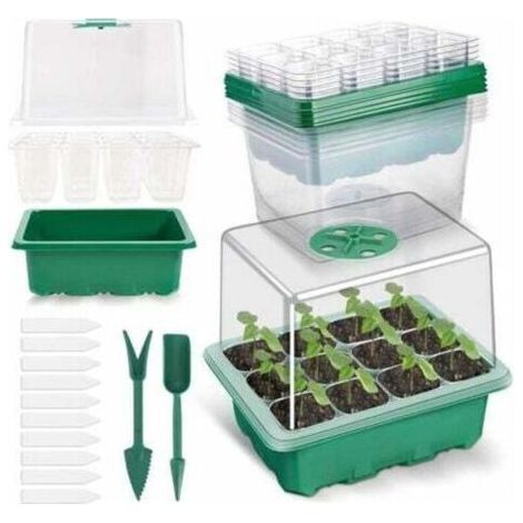 5 Pack Bac à Semis, Plateaux de Culture avec Couvercle Mini Serre pour Semis pour Germination, Culture des Plantes Fleurs (12 cellules par Plateau)Set de culture (1/4)