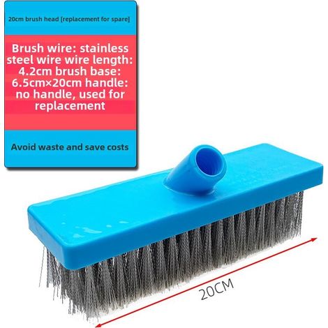 Tête de brosse inox 20cm sans manche – fils acier inoxydable, support plastique, pour sol et surfaces dures (1/5)