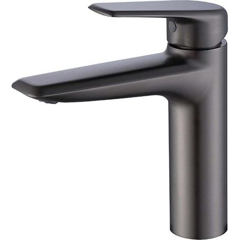 AMXCNOY Robinet mitigeur lavabo gris, corps en laiton et cartouche céramique, modèle bas avec flexible 60cm, adaptable à différents lavabos (1/5)
