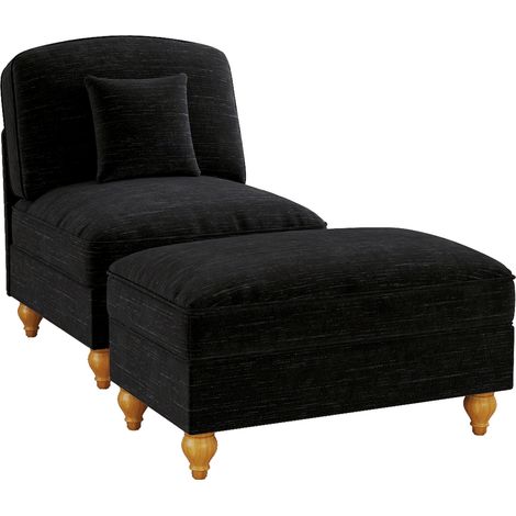 Canapé lounge en tissu noir avec housse à volants amovible, pouf mobile et pieds fuseaux, assise moelleuse effet nuage pour salon et petit espace CHICFURN (1/5)