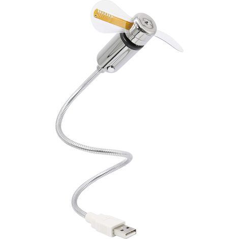 Mini ventilateur de refroidissement USB à lumière clignotante USB avec mots anglais de température et affichage de la lumière bleue, col de cygne flexible réglable pour ordinateurs portables - Argent (1/5)
