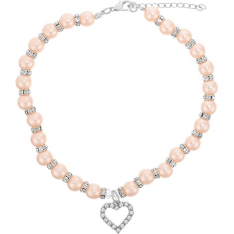 Collier pour animaux de compagnie, collier de perles avec pendentif cœur en cristal (1/5)