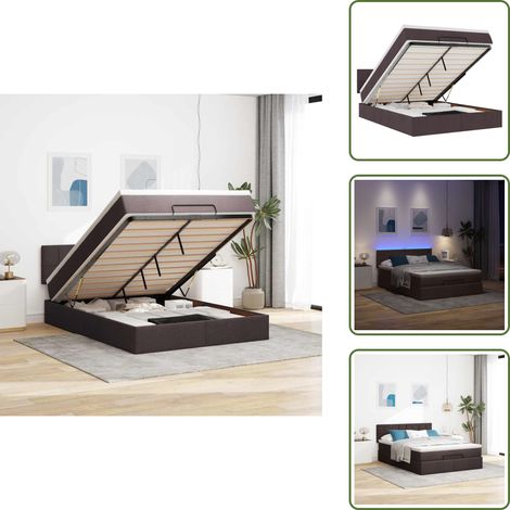 Ottomanische Bett mit Matratze & LEDs Dunkelbraun 140x190 cm - Ottoman-Bett - Ottoman-Betten - Bett Mit Stauraum - Polsterbett