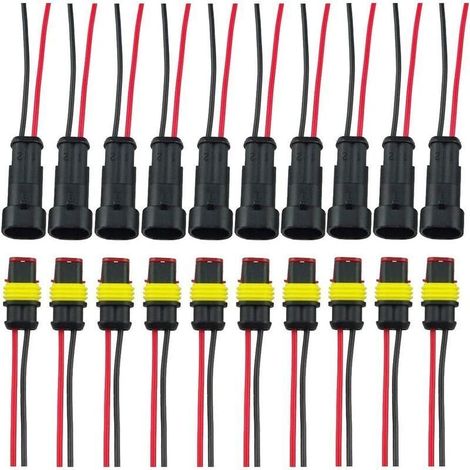 Wasserdichter Stecker, elektrischer Stecker (männlich und weiblich), wasserdichter elektrischer Steckverbinder AWG (2-polig mit Kabel × 10 Sets) (1/5)