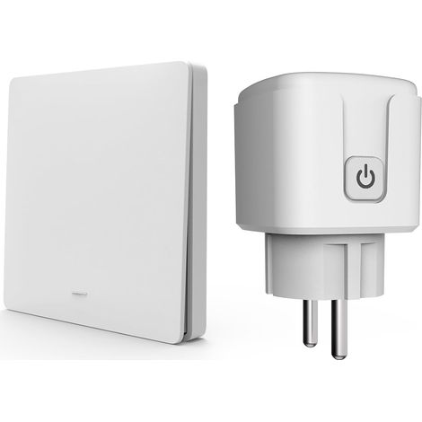 Remote Control Socket and Wireless Switch Kit (No Battery), Self-Powered Kinetic Switch 433MHz, 3500W, Remote Control for Lamps and Appliances (White, 1 Switch + 1 Socket) (1/5)