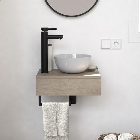 Meuble lave-mains SOHO plan épais vasque blanche (1/5)