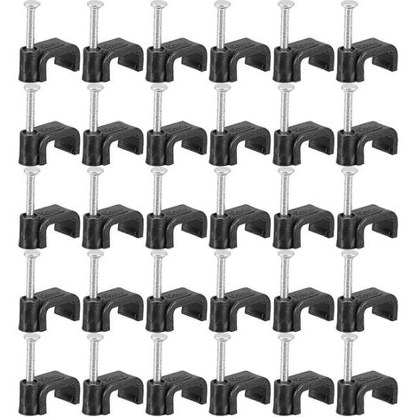 Lot de 100 demi-colliers noirs en forme de J avec clous, outils de fixation pour supports de tuyaux (1/4)