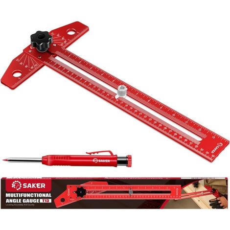 Fausse‑équerre T multifonction alliage aluminium, jauge angle et longueur coulissante pour bricoleur et professionnel menuisier (1/5)